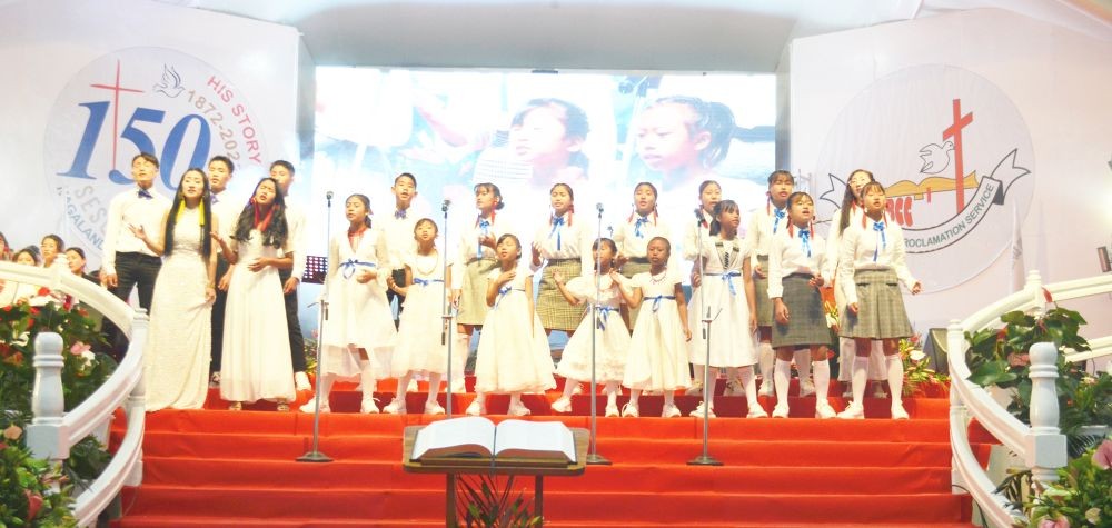 The Children’s Choir (Bright Morning Star Children’s Home) presenting a song during the NBCC’s Sesquicentennial celebration in Kohima on November 19. (Morung Photo)